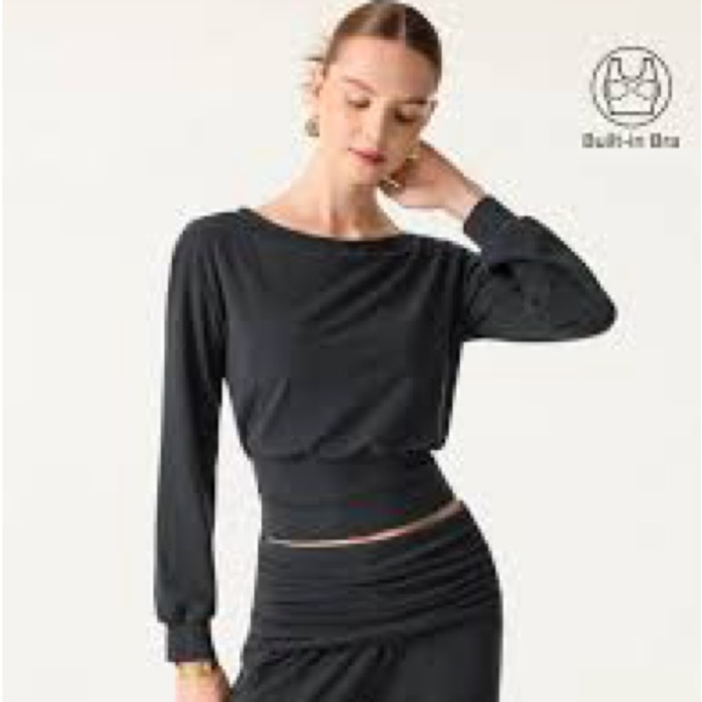 OGL Non-Itchy Wool Blend Boatneck Brami top, Heather Black